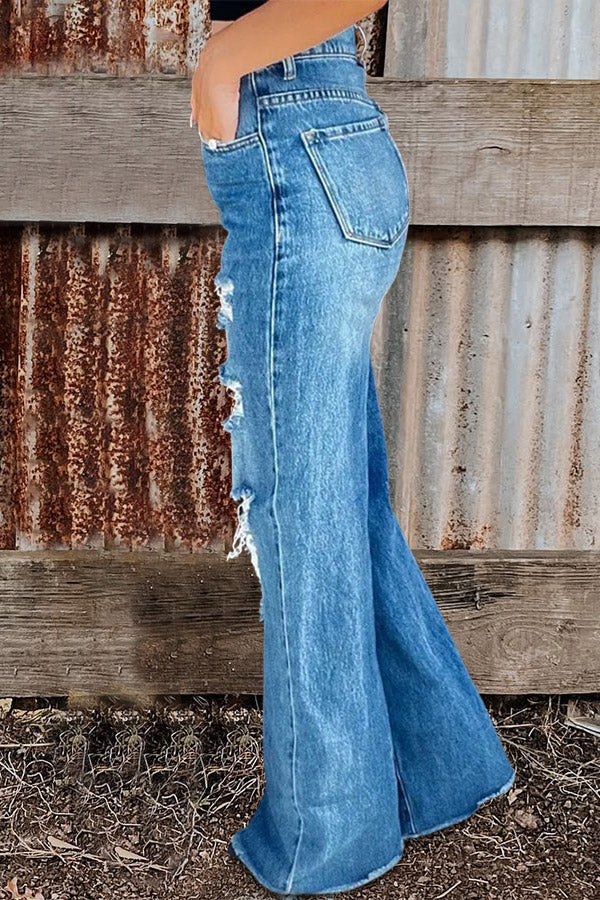 Ripped Casual Wide-Leg Jeans