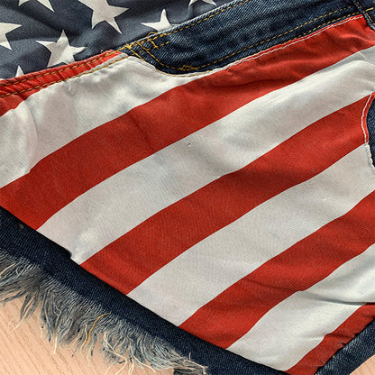 Patriotic Flag Tassel Star Denim Shorts