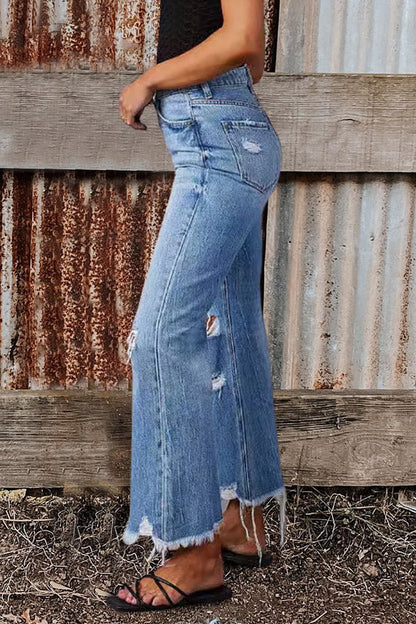 90's Vintage Flare Ripped Fringe Jeans