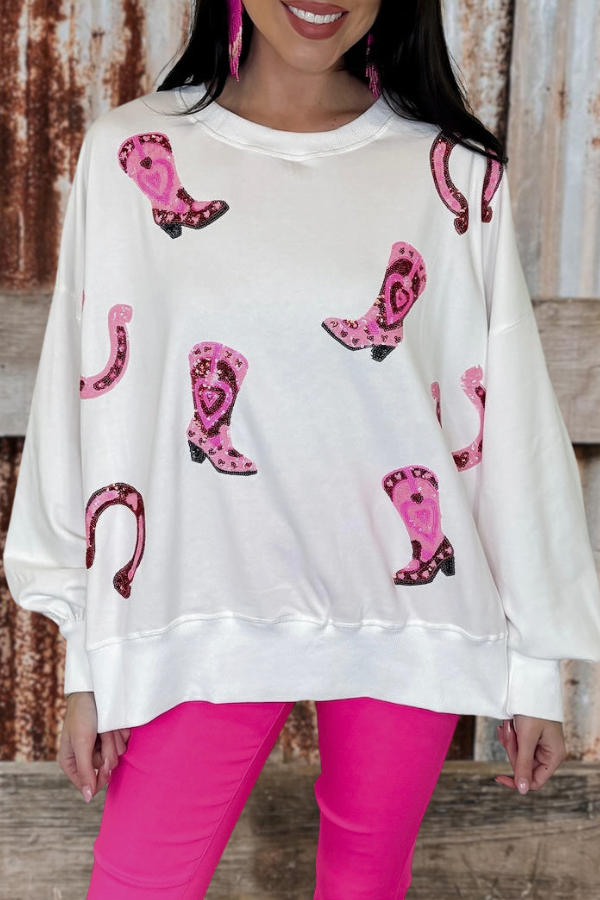 Sequin Cowgirls Boots Sweatshirt