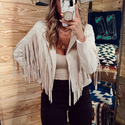 Short Leather Fringed Jacket