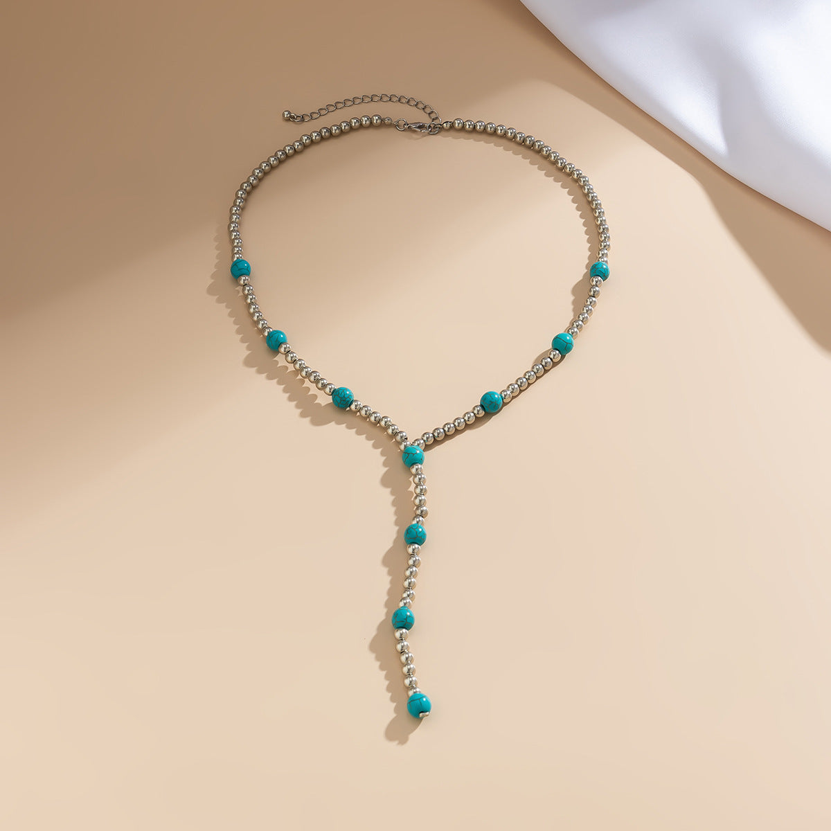 Turquoise Beaded Long Tassel Necklace