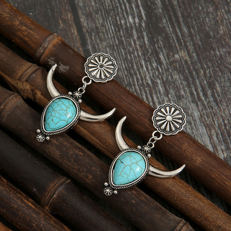 Western Turquoise Bull Head Earrings