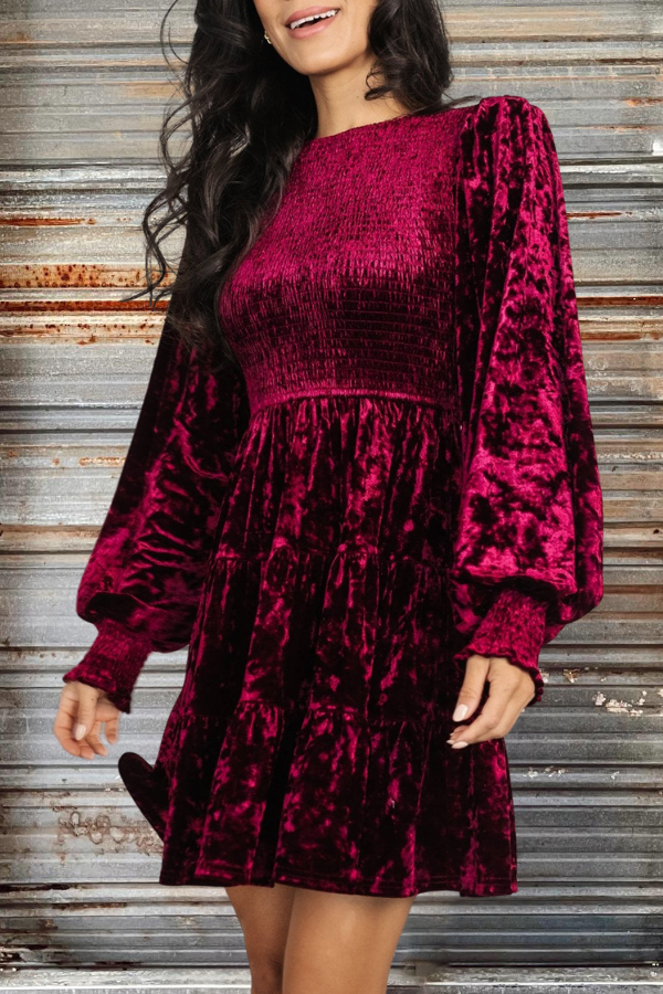 Vintage Tiered Ruffle Velvet Dress