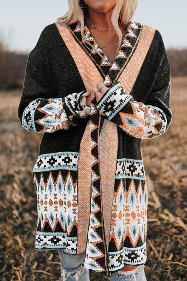 Geometric Open Front Cardigan