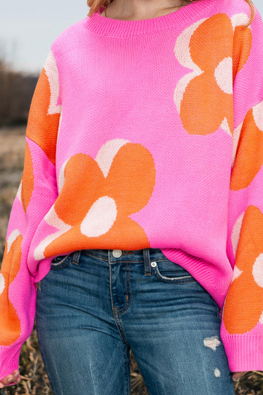 Floral Printed Cropped Knit Sweater