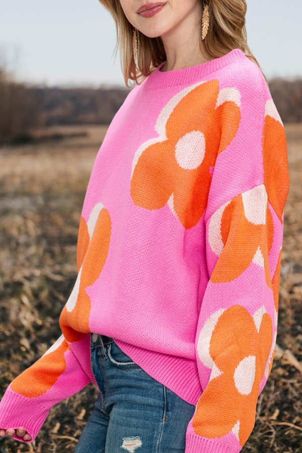 Floral Printed Cropped Knit Sweater