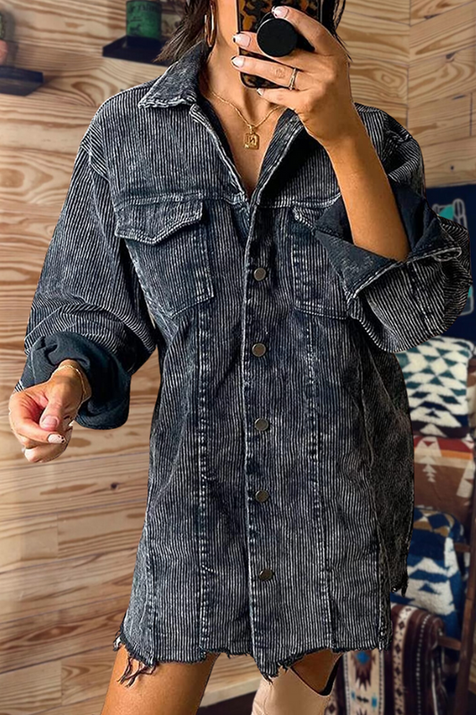 Button Down Long Corduroy Shirt Jacket