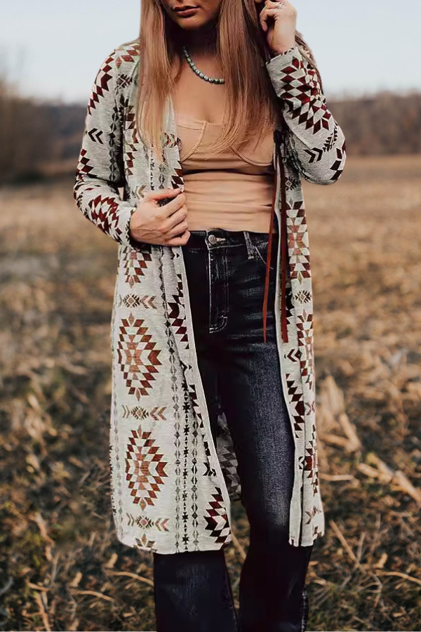 Western Aztec Printed Long Cardigan