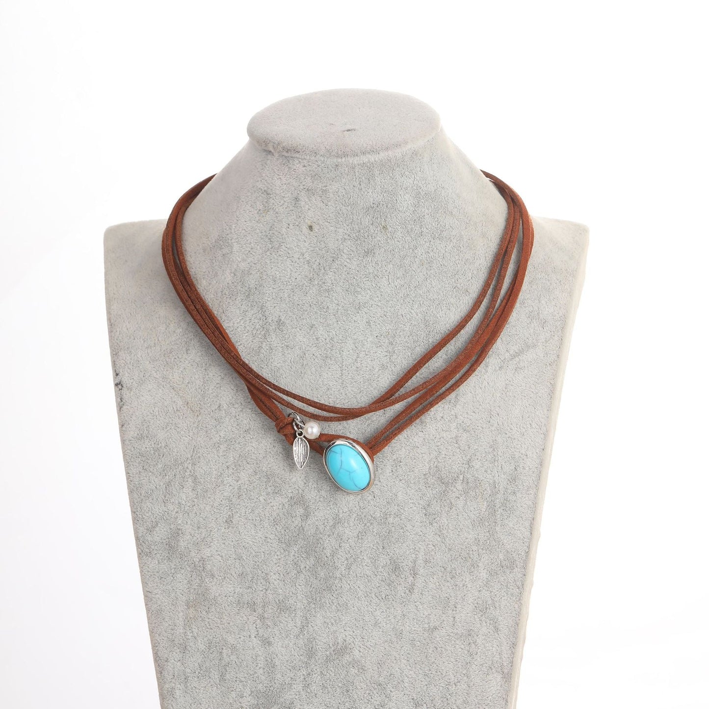 Turquoise Leather Necklace Choker