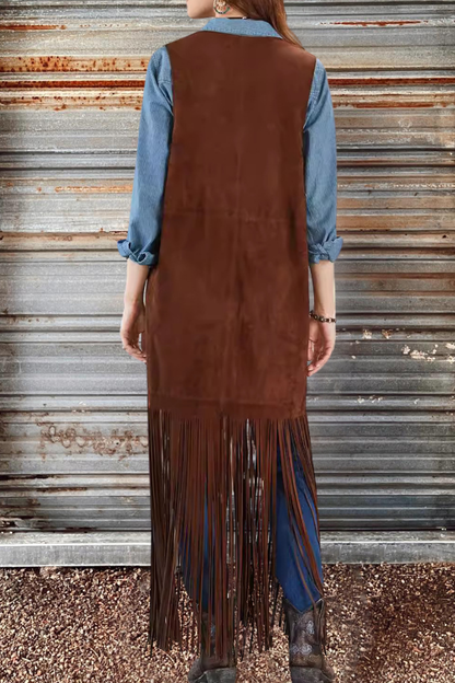 Sleeveless Cowgirl Long Fringe Cardigan