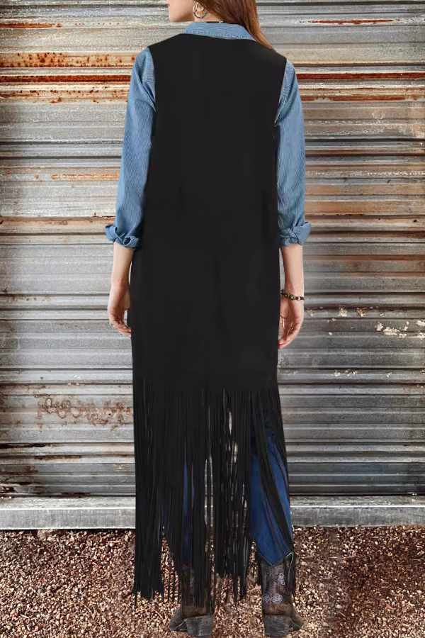 Sleeveless Cowgirl Long Fringe Cardigan