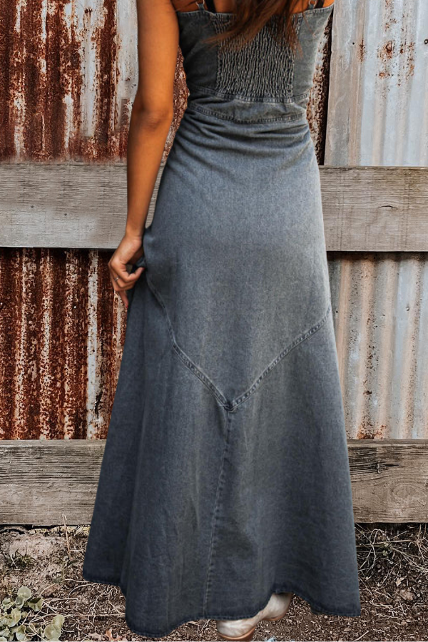 Vintage Denim Washed Cardigan Maxi Dress