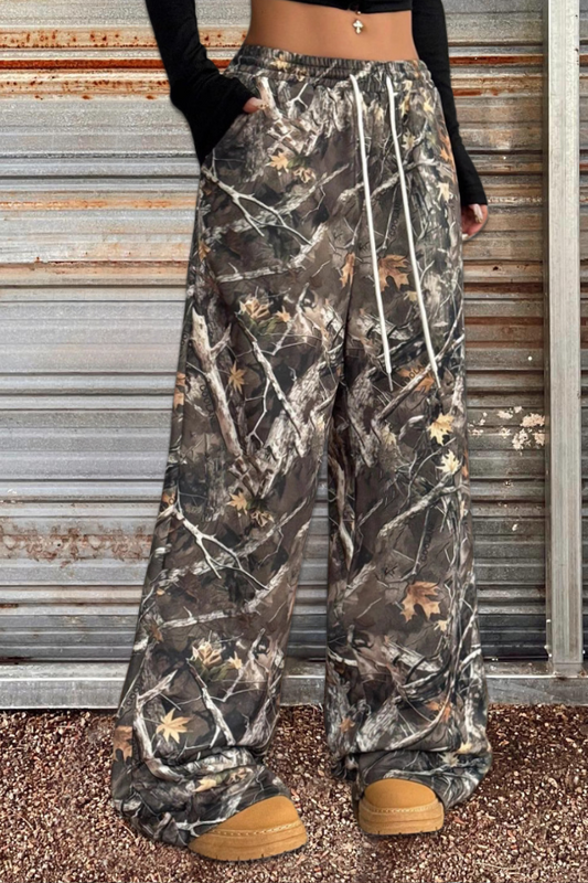 Camouflage Printed Wide Leg Pants