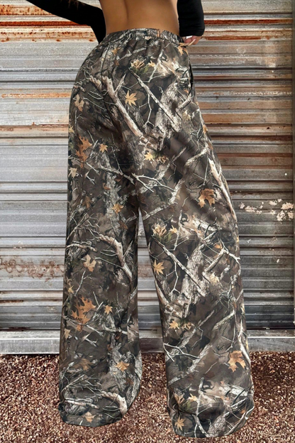 Camouflage Printed Wide Leg Pants