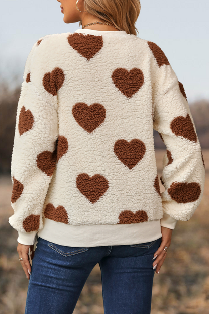 Plush Heart Print Sweatshirt