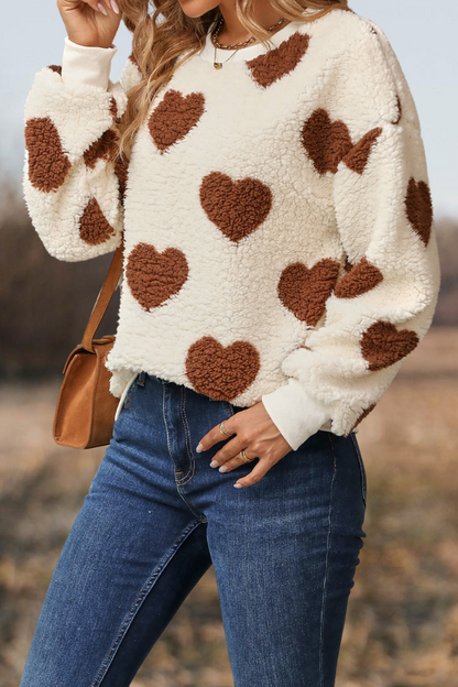 Plush Heart Print Sweatshirt