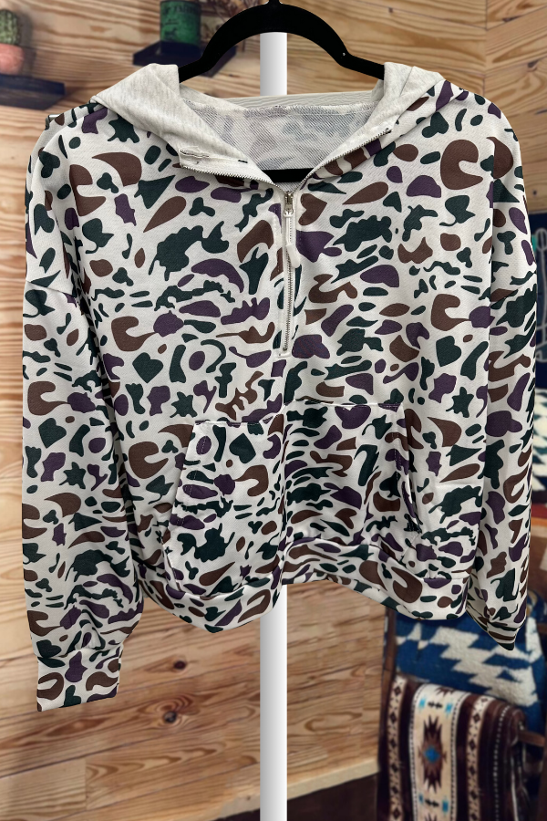 Half Zip-Up Print Sweatshirt