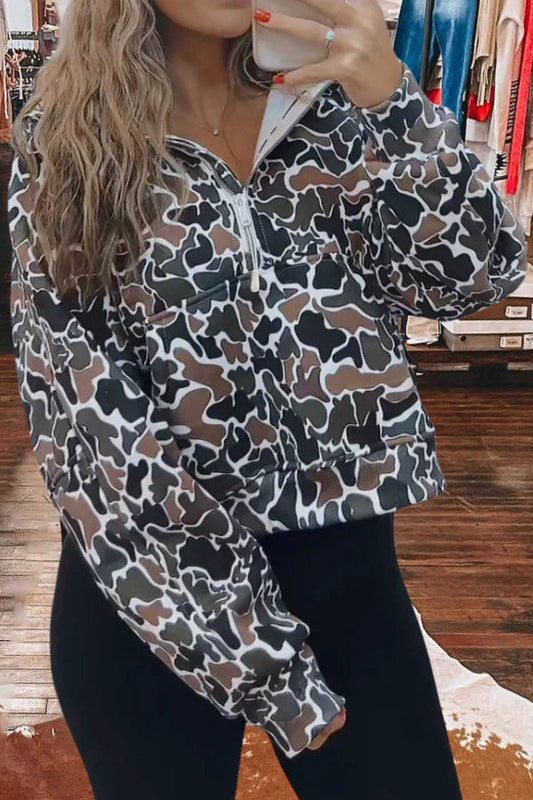 Half Zip-Up Print Sweatshirt