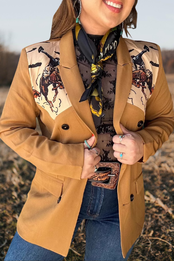 Vintage Horse Print Lapel Blazer