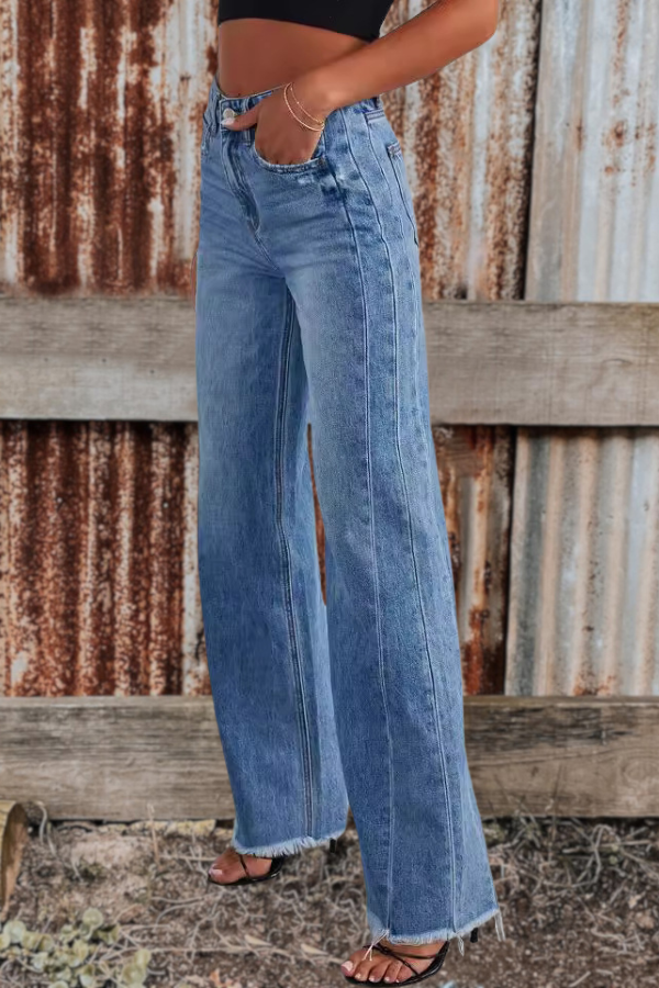 Loose Wide Leg Frayed Hem Jeans