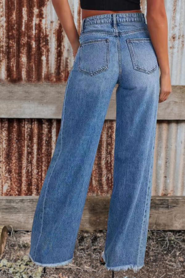 Loose Wide Leg Frayed Hem Jeans