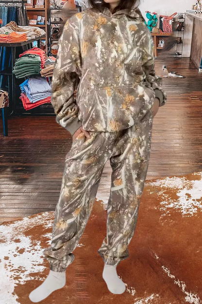 Camo Print Sweatshirt Pants Set