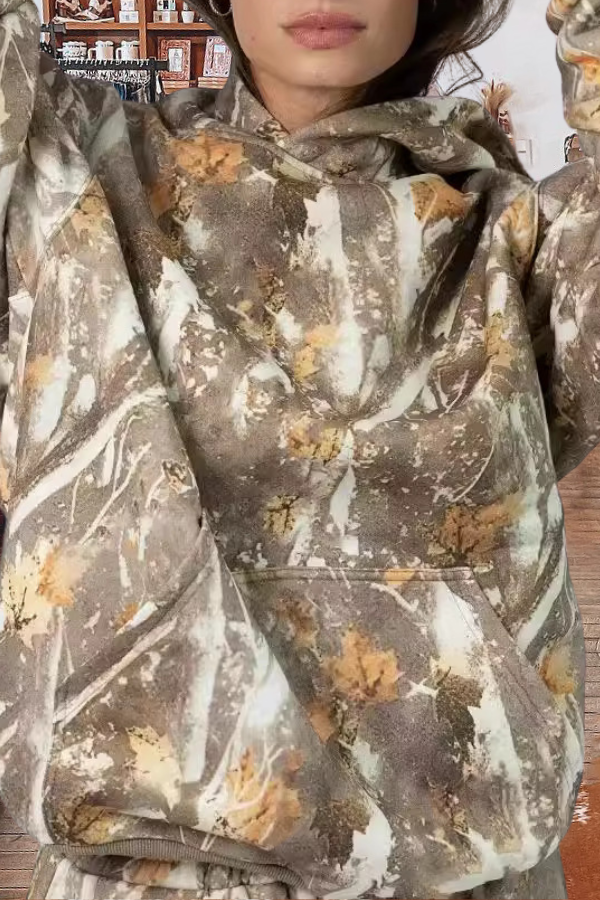 Camo Print Sweatshirt Pants Set