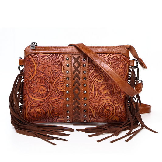 Western Tassel Embossed Crossbody Bag