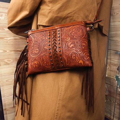 Western Tassel Embossed Crossbody Bag