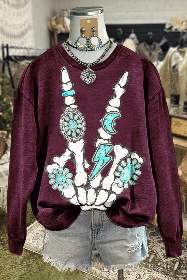 Western Skull Print Sweatshirt