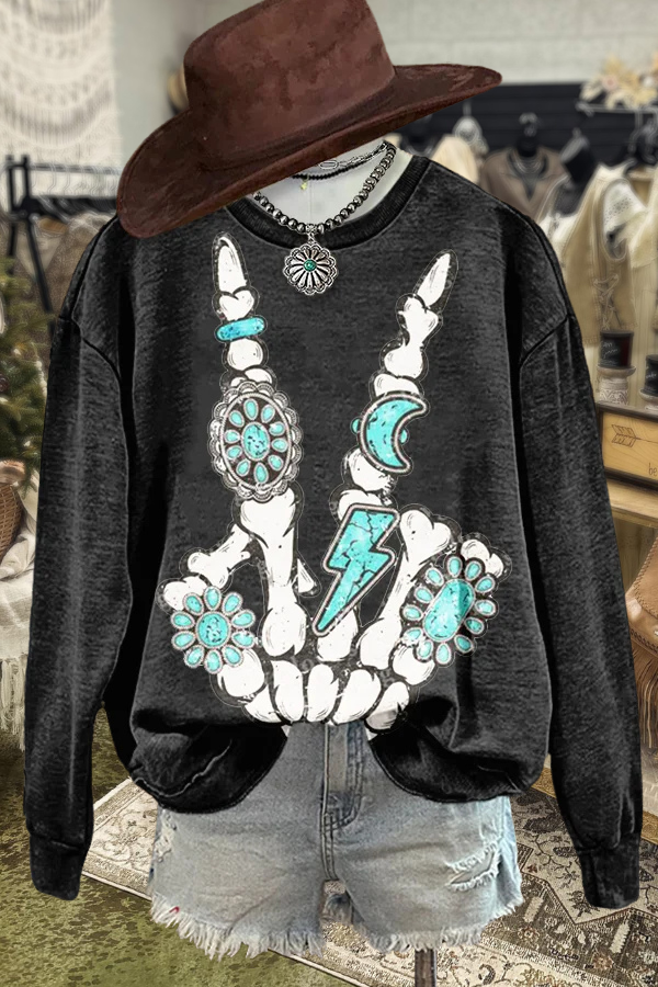 Western Skull Print Sweatshirt