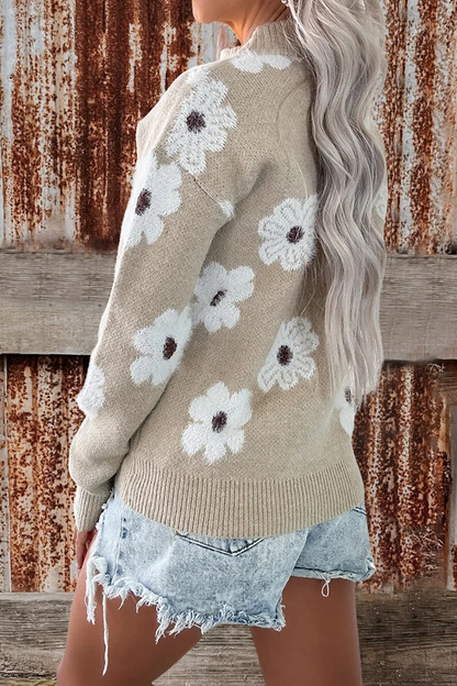 Fall Floral Half Zip Pullover Sweater