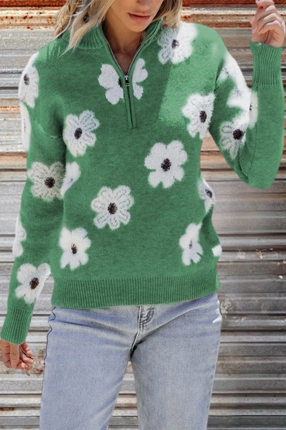 Fall Floral Half Zip Pullover Sweater