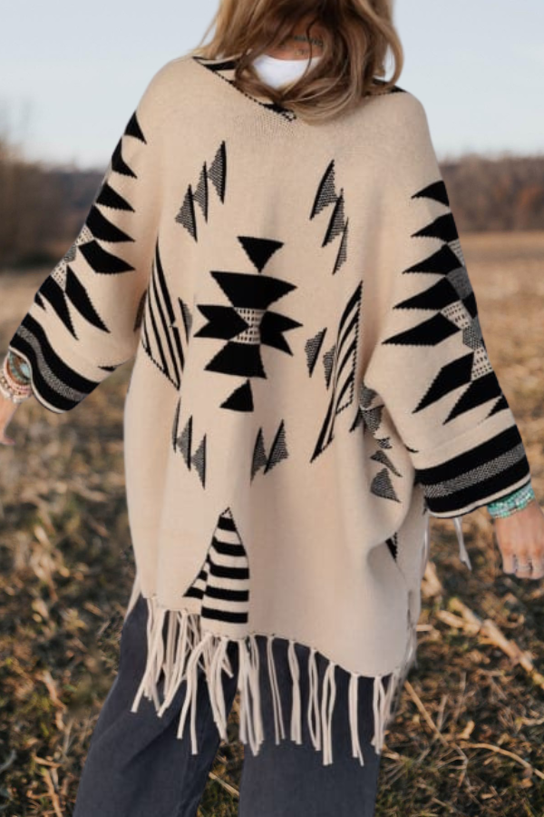 Aztec Fringe Long Sleeves Tassel Cardigan