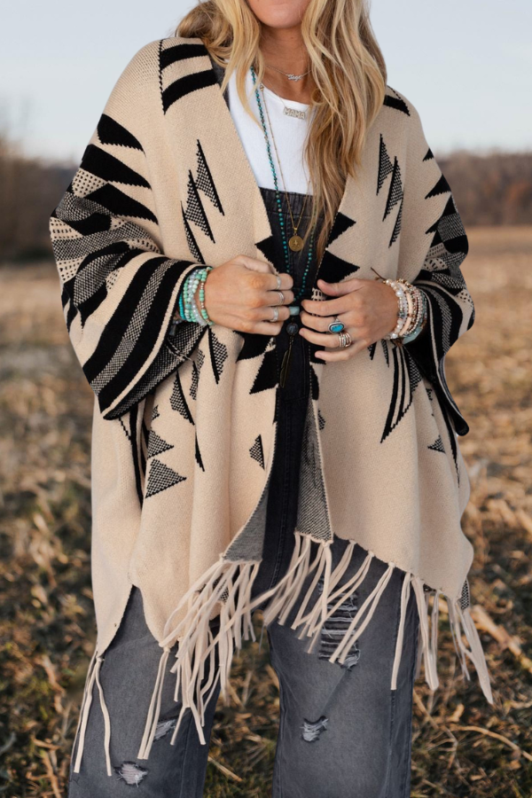 Aztec Fringe Long Sleeves Tassel Cardigan