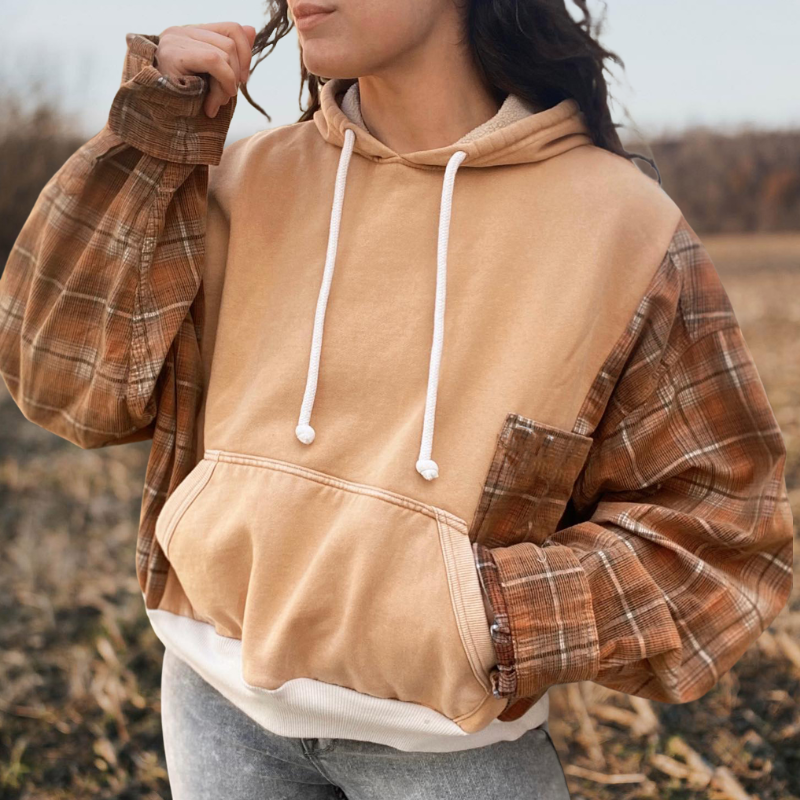 Camel Check Long Sleeve Hoodie