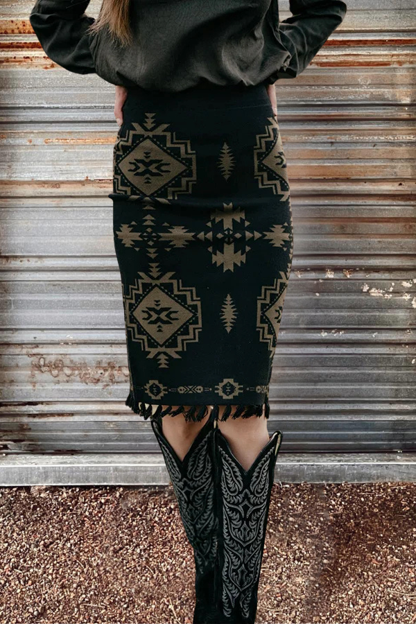 Vintage Aztec Print Knit Skirt