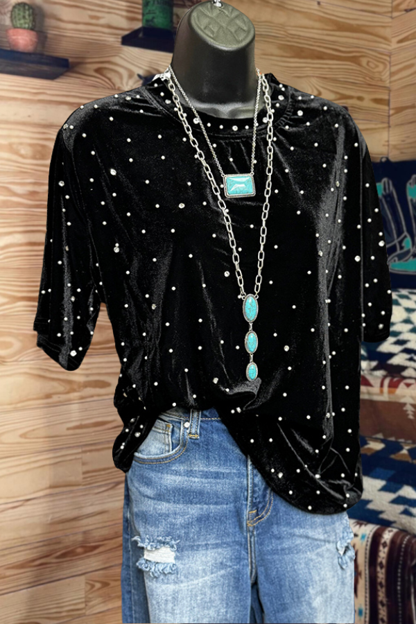 Faux Pearl Velvet Top