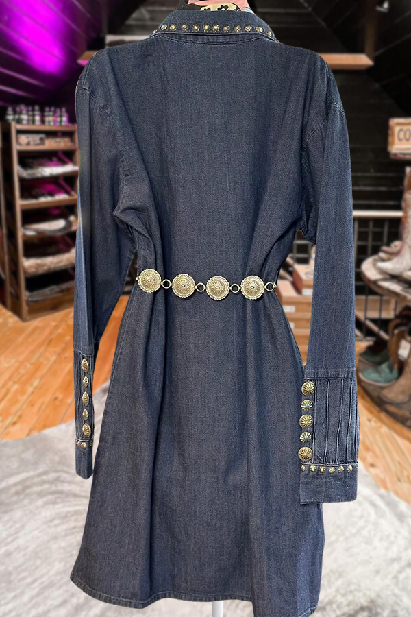 V-Neck Studded Denim Dress