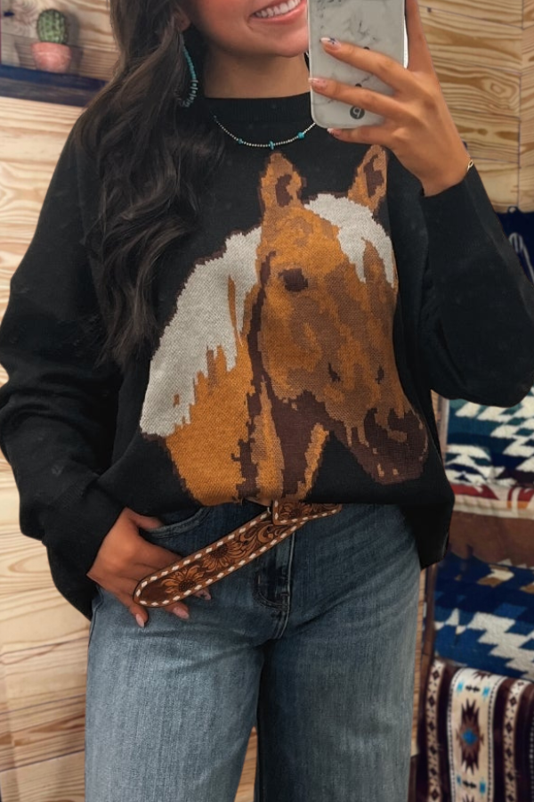 Horse Head Printed Sweater