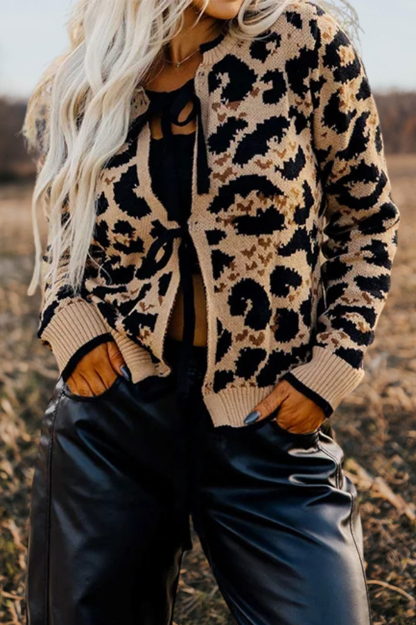 Vintage Leopard Print Knitted Cardigan