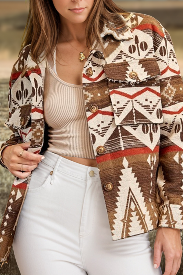 Aztec Print Button Up Long Sleeve Jacket