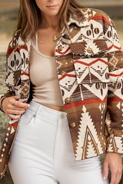 Aztec Print Button Up Long Sleeve Jacket