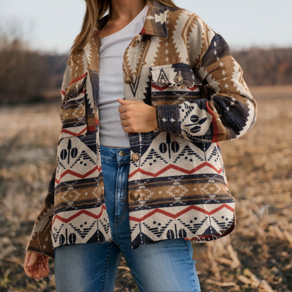 Aztec Print Button Up Long Sleeve Jacket