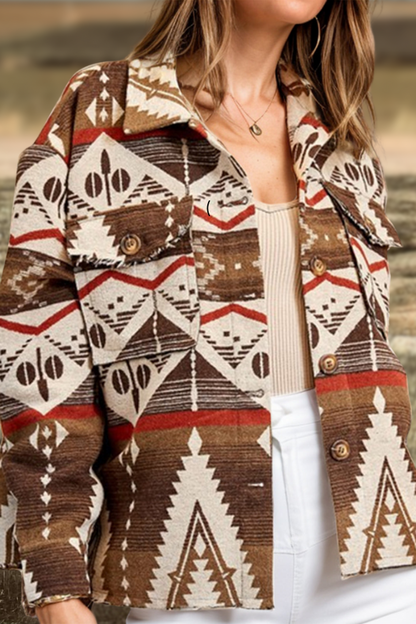 Aztec Print Button Up Long Sleeve Jacket