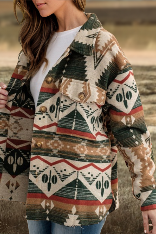 Aztec Print Button Up Long Sleeve Jacket