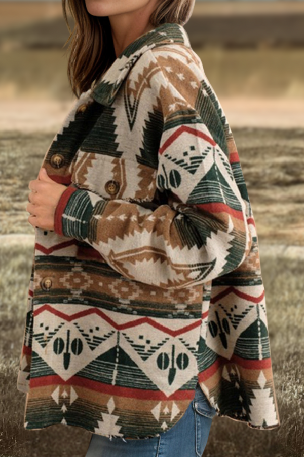 Aztec Print Button Up Long Sleeve Jacket