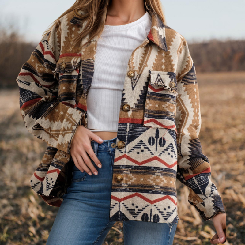 Aztec Print Button Up Long Sleeve Jacket