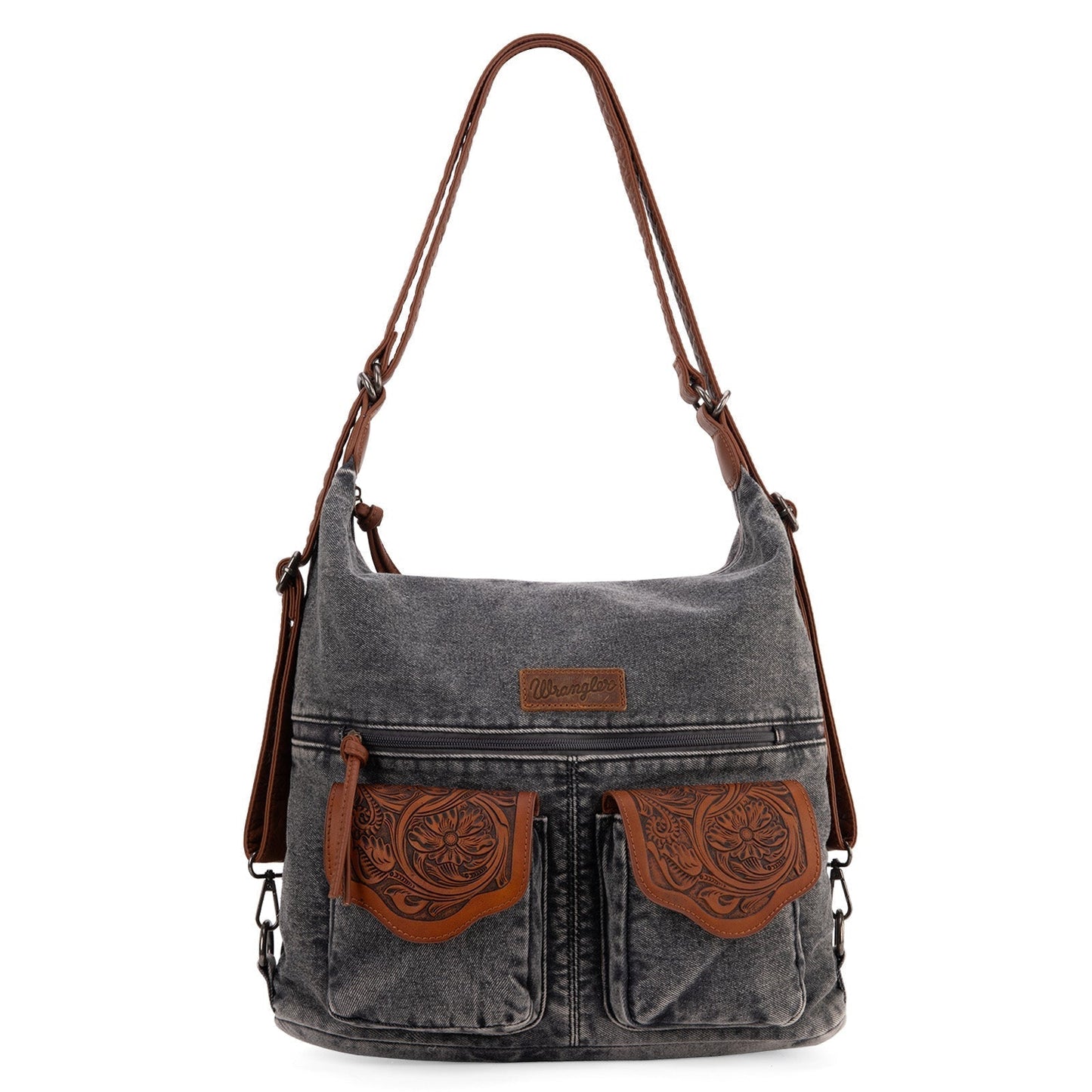 WG103-2008  Wrangler Floral Tooled Denim Hobo/Crossbody Backpack (Convertible )